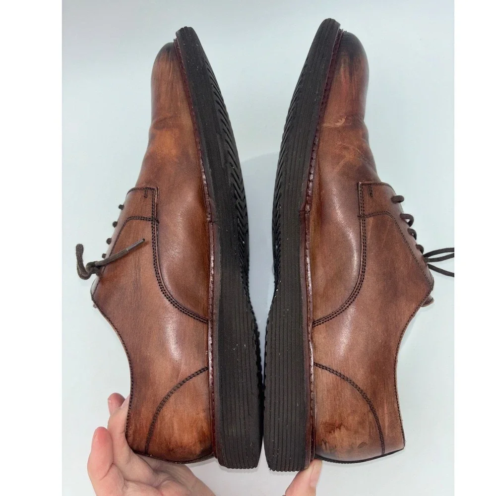 JOHNSTON & MURPHY Collection Mens Brown Leather Shoe Sneaker Dress Derby‎ Italy